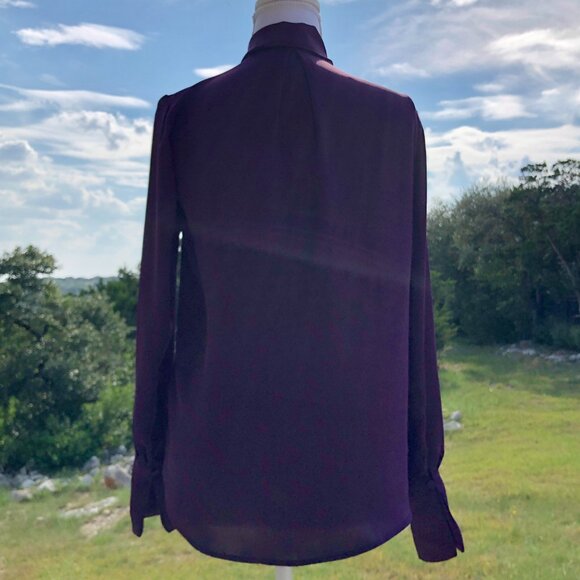 H&M Deep Purple Long-Sleeve Tie-Neck V-Neck Blouse Women's Size 2 Elegant Work - Picture 3 of 16